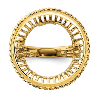 14k Yellow Gold Ladies Polished Wire & Twisted Rope 22.0mm Coin Bezel Ring - Fits 1/4 oz American Eagle and Other Coins