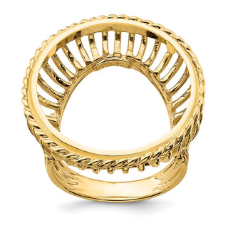 14k Yellow Gold Ladies Polished Wire & Twisted Rope 22.0mm Coin Bezel Ring - Fits 1/4 oz American Eagle and Other Coins