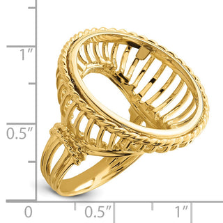 14k Yellow Gold Ladies Polished Wire & Twisted Rope 22.0mm Coin Bezel Ring - Fits 1/4 oz American Eagle and Other Coins