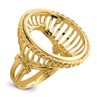 14k Yellow Gold Ladies Polished Wire & Twisted Rope 22.0mm Coin Bezel Ring - Fits 1/4 oz American Eagle and Other Coins