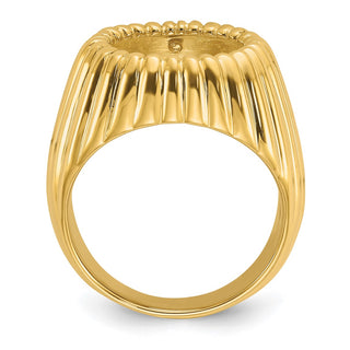14k Yellow Gold Mens Polished Vertical Fluting 13.0mm Coin Bezel Ring - Fits 2 Pesos and US $1