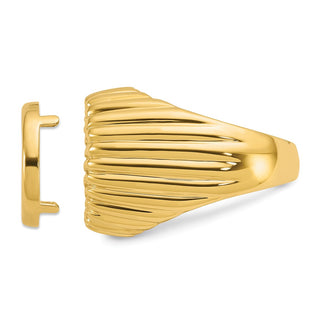 14k Yellow Gold Mens Polished Vertical Fluting 13.0mm Coin Bezel Ring - Fits 2 Pesos and US $1