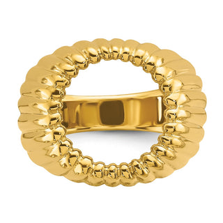 14k Yellow Gold Mens Polished Vertical Fluting 13.0mm Coin Bezel Ring - Fits 2 Pesos and US $1