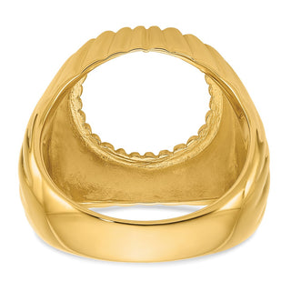 14k Yellow Gold Mens Polished Vertical Fluting 13.0mm Coin Bezel Ring - Fits 2 Pesos and US $1