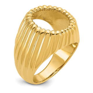14k Yellow Gold Mens Polished Vertical Fluting 13.0mm Coin Bezel Ring - Fits 2 Pesos and US $1