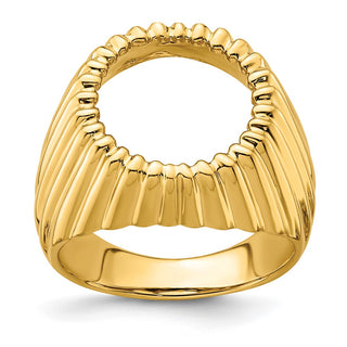 14k Yellow Gold Mens Polished Vertical Fluting 13.0mm Coin Bezel Ring - Fits 2 Pesos and US $1