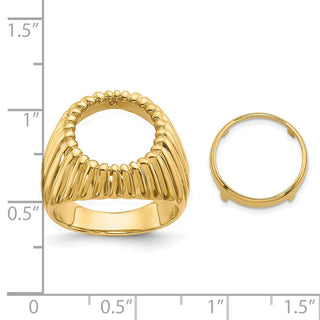 14k Yellow Gold Mens Polished Vertical Fluting 13.0mm Coin Bezel Ring - Fits 2 Pesos and US $1