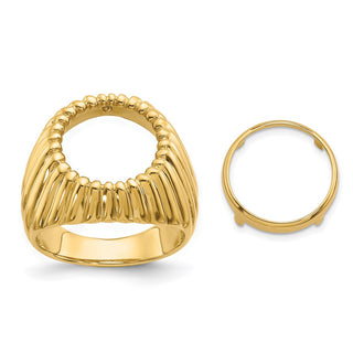 14k Yellow Gold Mens Polished Vertical Fluting 13.0mm Coin Bezel Ring - Fits 2 Pesos and US $1