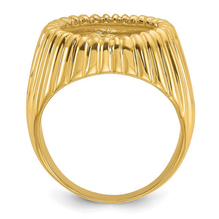 14k Yellow Gold Mens Polished Vertical Fluting 15.0mm Coin Bezel Ring - Fits US $1 Type 2