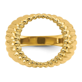 14k Yellow Gold Mens Polished Vertical Fluting 15.0mm Coin Bezel Ring - Fits US $1 Type 2