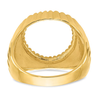 14k Yellow Gold Mens Polished Vertical Fluting 15.0mm Coin Bezel Ring - Fits US $1 Type 2