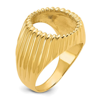 14k Yellow Gold Mens Polished Vertical Fluting 15.0mm Coin Bezel Ring - Fits US $1 Type 2