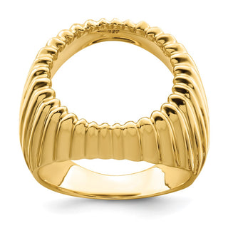 14k Yellow Gold Mens Polished Vertical Fluting 15.0mm Coin Bezel Ring - Fits US $1 Type 2