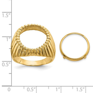 14k Yellow Gold Mens Polished Vertical Fluting 15.0mm Coin Bezel Ring - Fits US $1 Type 2
