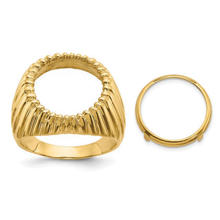 14k Yellow Gold Mens Polished Vertical Fluting 15.0mm Coin Bezel Ring - Fits US $1 Type 2