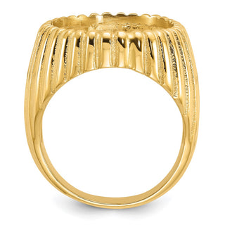 14k Yellow Gold Mens Polished Vertical Fluting 16.5mm Coin Bezel Ring - Fits 1/10 oz American Eagle and 1/10 oz Krugerrand