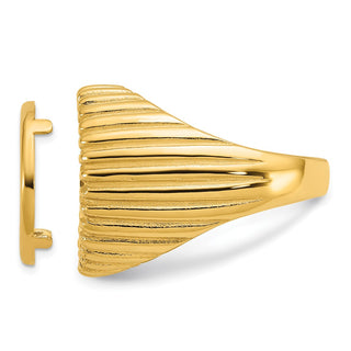 14k Yellow Gold Mens Polished Vertical Fluting 16.5mm Coin Bezel Ring - Fits 1/10 oz American Eagle and 1/10 oz Krugerrand