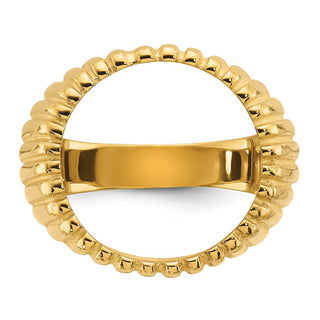 14k Yellow Gold Mens Polished Vertical Fluting 16.5mm Coin Bezel Ring - Fits 1/10 oz American Eagle and 1/10 oz Krugerrand