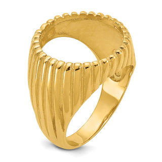 14k Yellow Gold Mens Polished Vertical Fluting 16.5mm Coin Bezel Ring - Fits 1/10 oz American Eagle and 1/10 oz Krugerrand