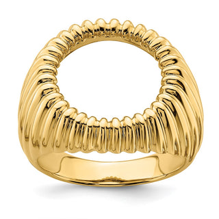 14k Yellow Gold Mens Polished Vertical Fluting 16.5mm Coin Bezel Ring - Fits 1/10 oz American Eagle and 1/10 oz Krugerrand