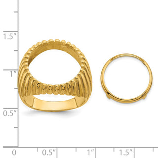 14k Yellow Gold Mens Polished Vertical Fluting 16.5mm Coin Bezel Ring - Fits 1/10 oz American Eagle and 1/10 oz Krugerrand