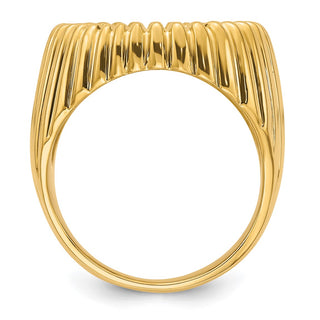 14k Yellow Gold Mens Polished Vertical Fluting 17.8mm Coin Bezel Ring - Fits US $2.50 Liberty and Other Coins