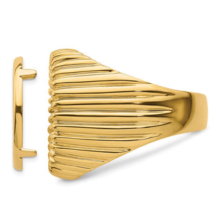 14k Yellow Gold Mens Polished Vertical Fluting 17.8mm Coin Bezel Ring - Fits US $2.50 Liberty and Other Coins