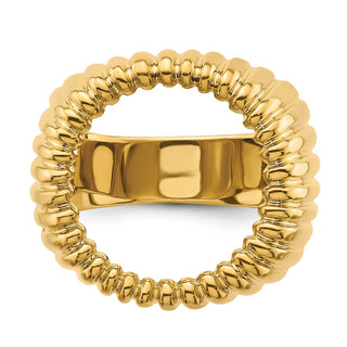 14k Yellow Gold Mens Polished Vertical Fluting 17.8mm Coin Bezel Ring - Fits US $2.50 Liberty and Other Coins