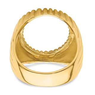 14k Yellow Gold Mens Polished Vertical Fluting 17.8mm Coin Bezel Ring - Fits US $2.50 Liberty and Other Coins