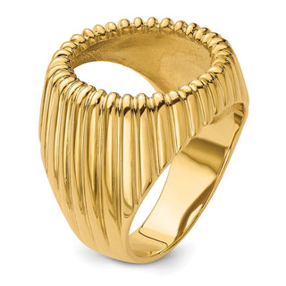 14k Yellow Gold Mens Polished Vertical Fluting 17.8mm Coin Bezel Ring - Fits US $2.50 Liberty and Other Coins