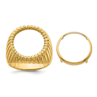 14k Yellow Gold Mens Polished Vertical Fluting 17.8mm Coin Bezel Ring - Fits US $2.50 Liberty and Other Coins