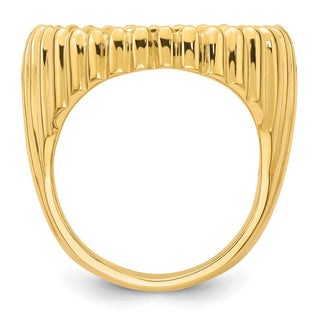 14k Yellow Gold Mens Polished Vertical Fluting 21.6mm Coin Bezel Ring - Fits US $5 Bald Eagle, US $5 Congressional, US $5 Liberty, and Other Coins