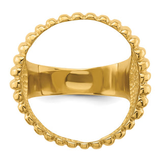 14k Yellow Gold Mens Polished Vertical Fluting 21.6mm Coin Bezel Ring - Fits US $5 Bald Eagle, US $5 Congressional, US $5 Liberty, and Other Coins