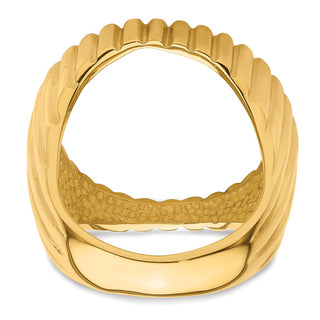 14k Yellow Gold Mens Polished Vertical Fluting 21.6mm Coin Bezel Ring - Fits US $5 Bald Eagle, US $5 Congressional, US $5 Liberty, and Other Coins