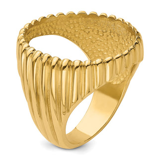 14k Yellow Gold Mens Polished Vertical Fluting 21.6mm Coin Bezel Ring - Fits US $5 Bald Eagle, US $5 Congressional, US $5 Liberty, and Other Coins