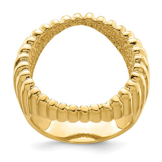 14k Yellow Gold Mens Polished Vertical Fluting 21.6mm Coin Bezel Ring - Fits US $5 Bald Eagle, US $5 Congressional, US $5 Liberty, and Other Coins