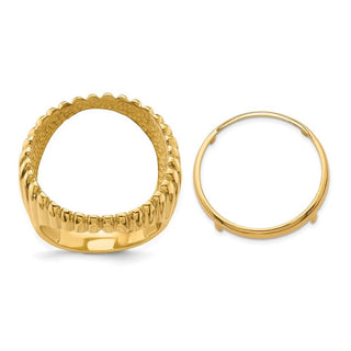14k Yellow Gold Mens Polished Vertical Fluting 21.6mm Coin Bezel Ring - Fits US $5 Bald Eagle, US $5 Congressional, US $5 Liberty, and Other Coins
