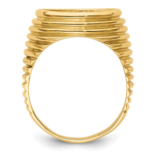14k Yellow Gold Mens Polished Horizontal Fluting 13.0mm Coin Bezel Ring - Fits 2 Pesos and US $1