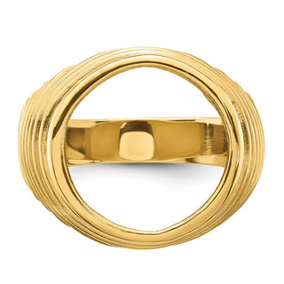 14k Yellow Gold Mens Polished Horizontal Fluting 13.0mm Coin Bezel Ring - Fits 2 Pesos and US $1