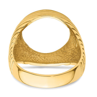 14k Yellow Gold Mens Polished Horizontal Fluting 13.0mm Coin Bezel Ring - Fits 2 Pesos and US $1