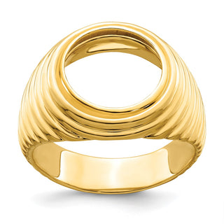 14k Yellow Gold Mens Polished Horizontal Fluting 13.0mm Coin Bezel Ring - Fits 2 Pesos and US $1