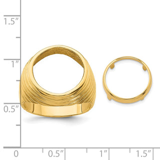 14k Yellow Gold Mens Polished Horizontal Fluting 13.0mm Coin Bezel Ring - Fits 2 Pesos and US $1