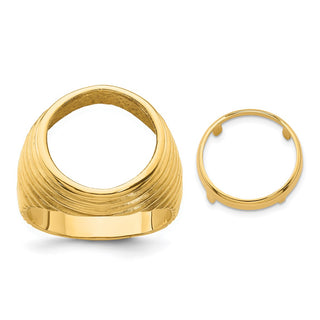14k Yellow Gold Mens Polished Horizontal Fluting 13.0mm Coin Bezel Ring - Fits 2 Pesos and US $1