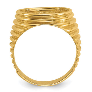 14k Yellow Gold Mens Polished Horizontal Fluting 15.0mm Coin Bezel Ring - Fits US $1 Type 2