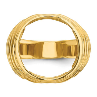 14k Yellow Gold Mens Polished Horizontal Fluting 15.0mm Coin Bezel Ring - Fits US $1 Type 2