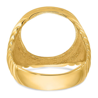 14k Yellow Gold Mens Polished Horizontal Fluting 15.0mm Coin Bezel Ring - Fits US $1 Type 2