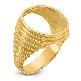 14k Yellow Gold Mens Polished Horizontal Fluting 15.0mm Coin Bezel Ring - Fits US $1 Type 2