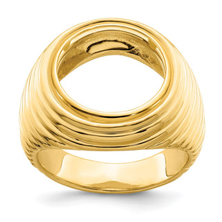 14k Yellow Gold Mens Polished Horizontal Fluting 15.0mm Coin Bezel Ring - Fits US $1 Type 2