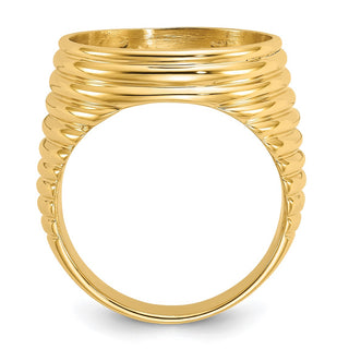 14k Yellow Gold Mens Polished Horizontal Fluting 16.5mm Coin Bezel Ring - Fits 1/10 oz American Eagle and 1/10 oz Krugerrand