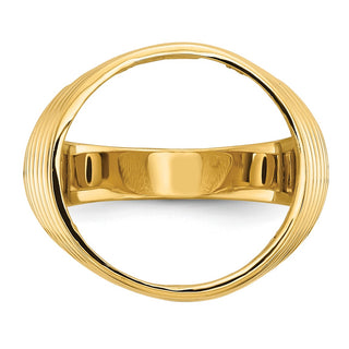 14k Yellow Gold Mens Polished Horizontal Fluting 16.5mm Coin Bezel Ring - Fits 1/10 oz American Eagle and 1/10 oz Krugerrand